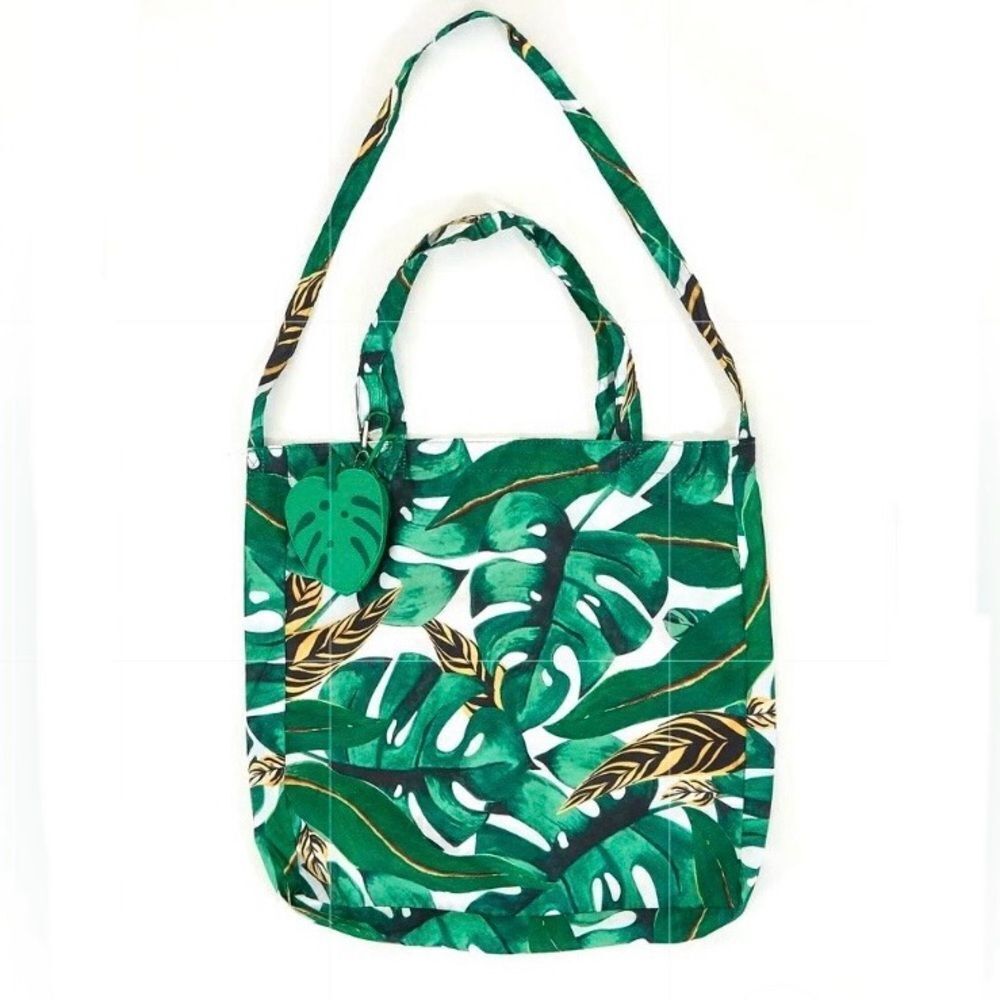 NEW FARM Rio Monstera Leaf Foldable Tote Bag w/Carrying Case Pouch 16.5" x 16.5"